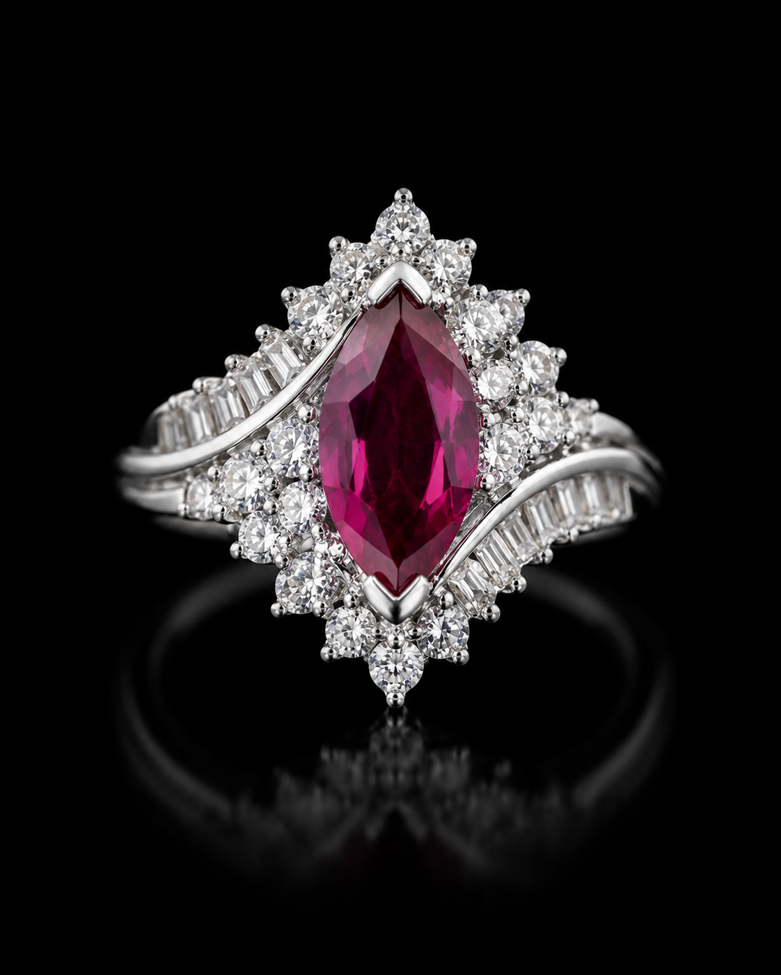 925S Pink & White Sapphire Marquise Halo Statement Ring
