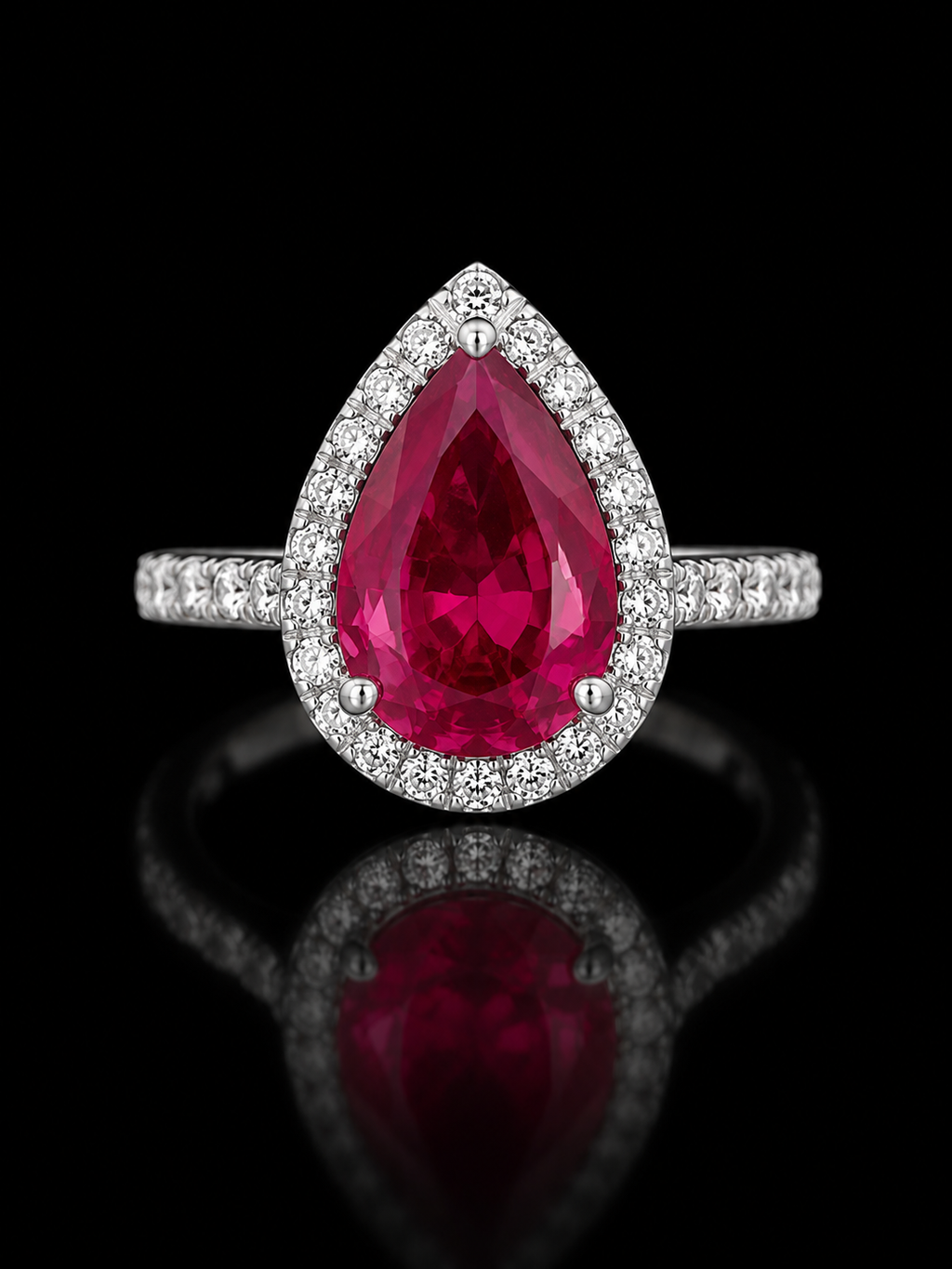 925S Pear-Cut Crimson Crystal Halo Ring SIZE 6