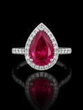 925S Pear-Cut Crimson Crystal Halo Ring SIZE 6