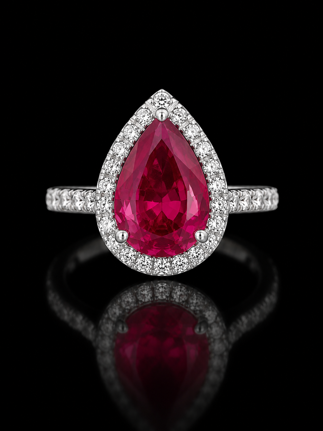 925S Pear-Cut Crimson Crystal Halo Ring SIZE 6