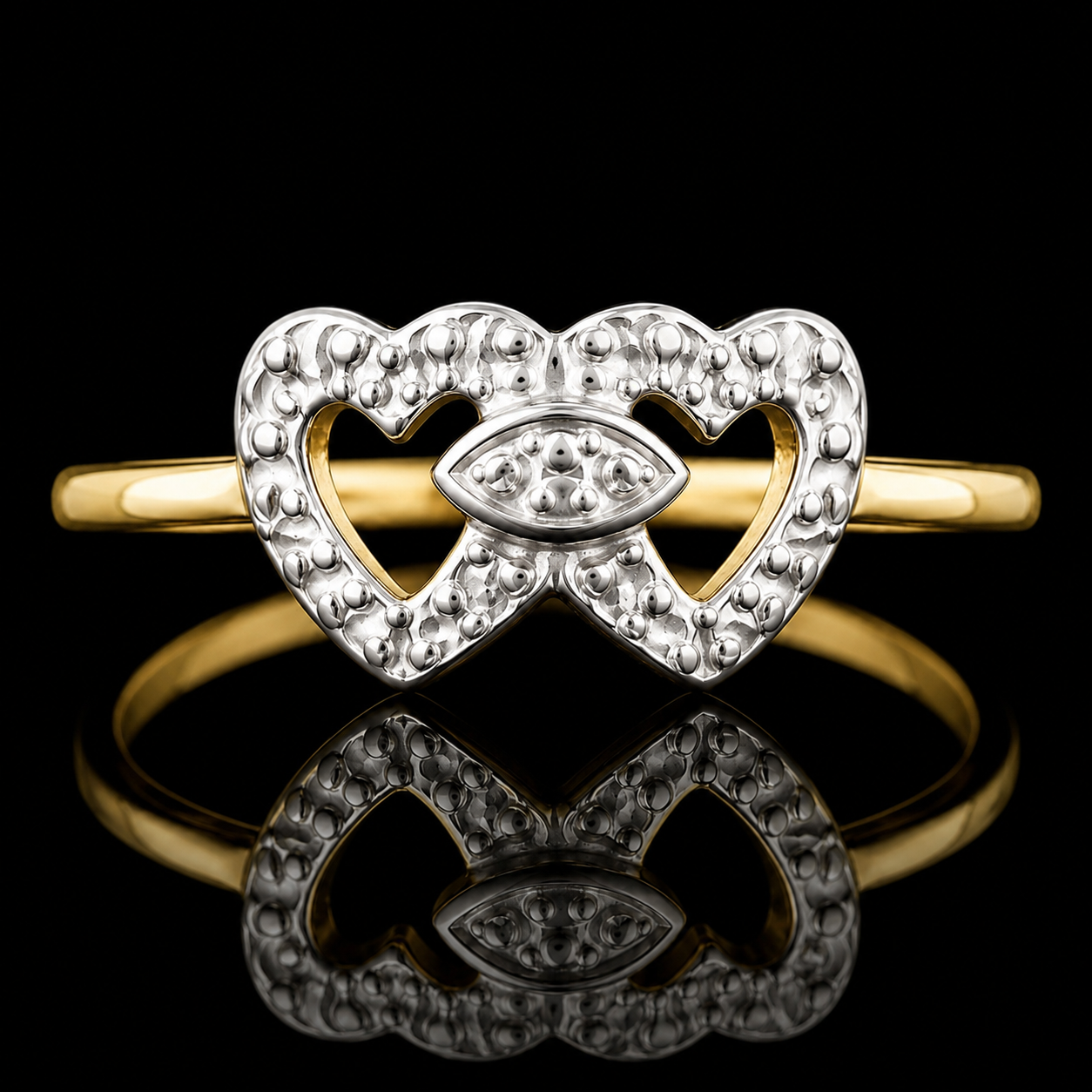 10K Two-Tone Diamond Double Heart Promise Ring