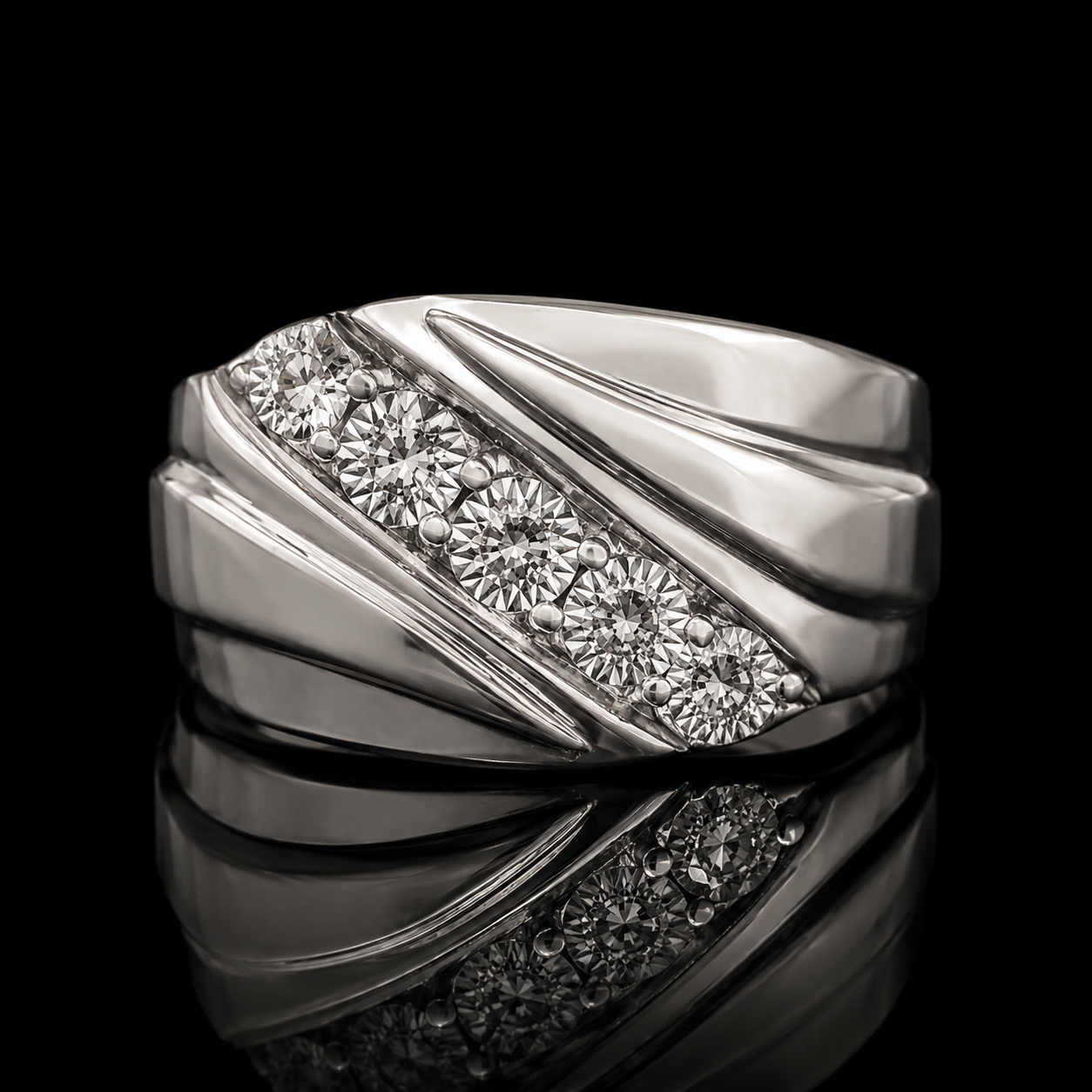 925S Natural Diamond Modern Crossover Band Ring