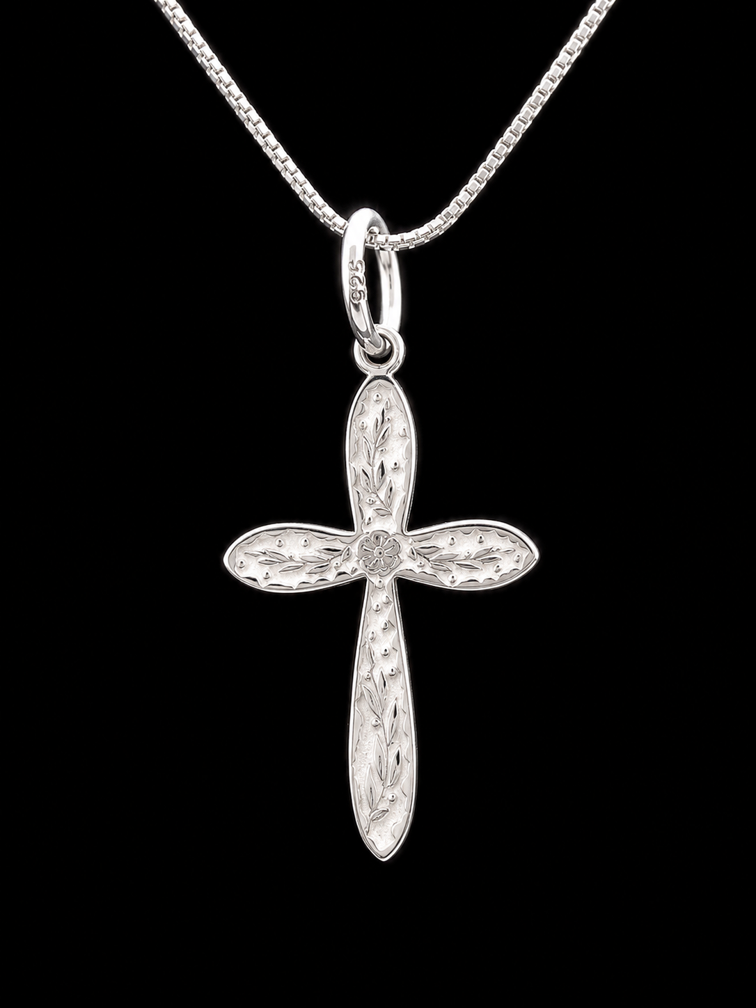 20" | 925 Sterling Silver Floral Engraved Cross Pendant Necklace
