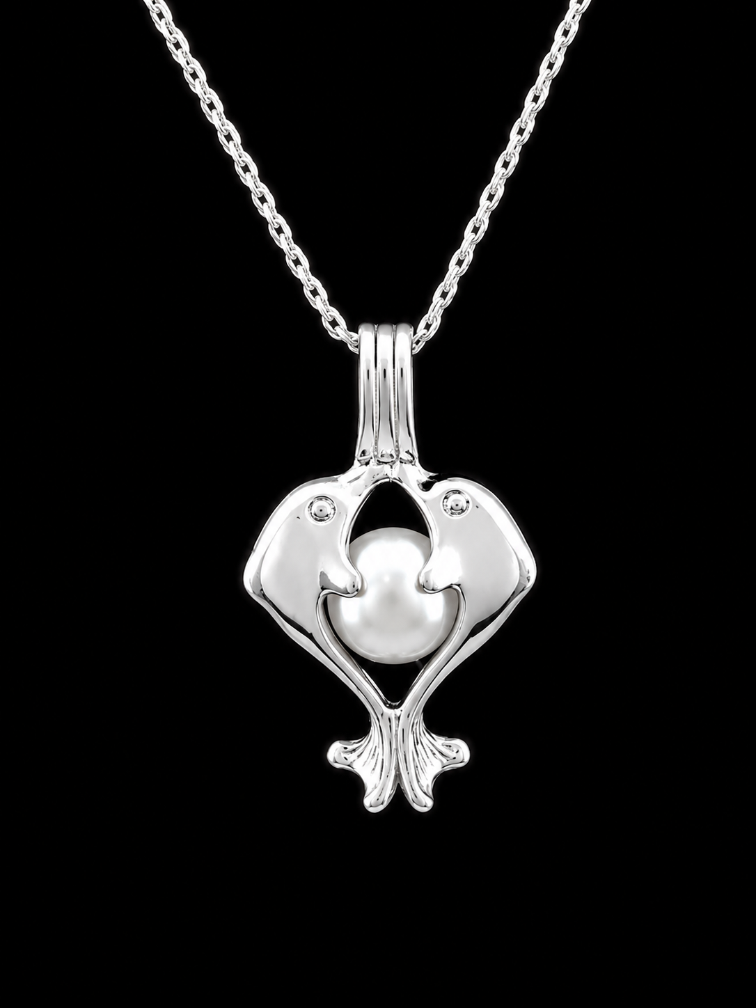 22" | 925 Sterling Silver Dolphin & Pearl Pendant Necklace
