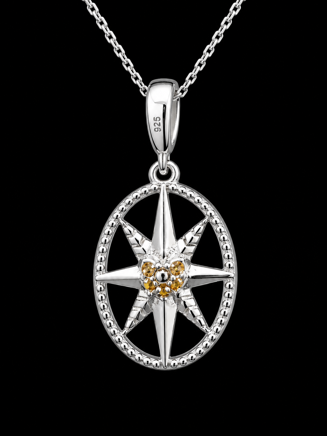 18" | 925 Sterling Silver North Star CZ Pendant Necklace
