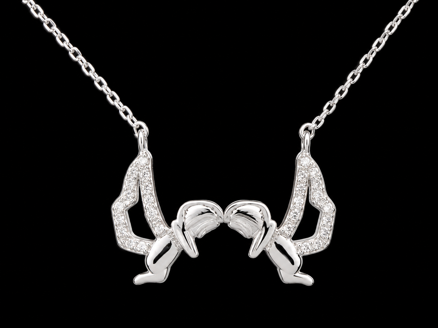 19" | 925 Sterling Silver Angel Wings Heart Necklace with CZ