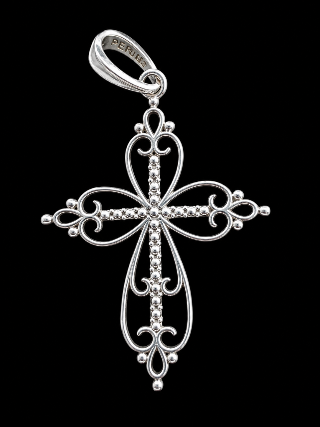 Peruvian 925 Sterling Silver Filigree Cross Pendant
