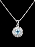 18" | 925 Sterling Silver Aquamarine & CZ Halo Pendant Necklace