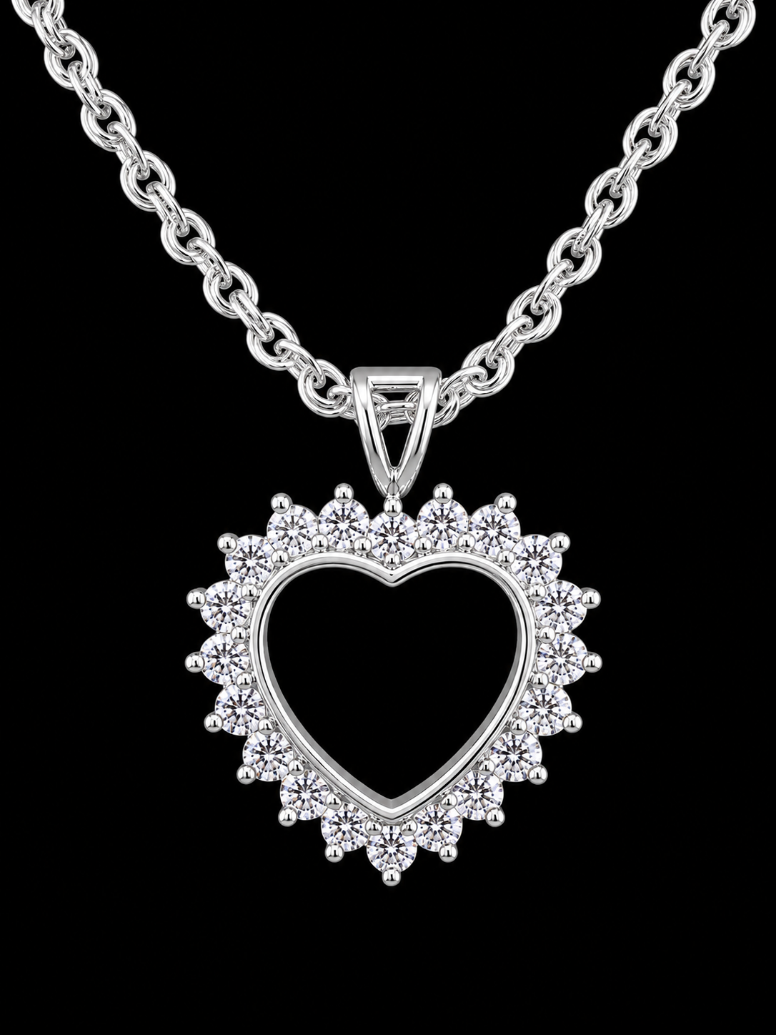 22" |925 Sterling Silver Rhodium-Plated Open Heart CZ Pendant Necklace