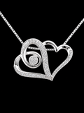 16" | 925 Italy Sterling Silver Natural Diamond Interlocking Hearts Necklace
