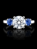 S7|925 Sterling Silver Three-Stone Blue & White Cubic Zirconia Engagement Ring
