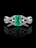 925 Sterling Silver Natural Emerald & Diamond Accent Ring