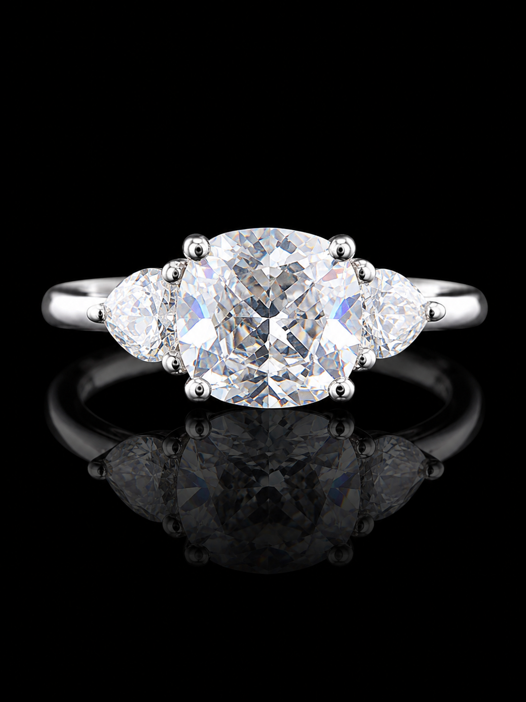925 Sterling Silver Three-Stone Cushion Cut CZ Ring