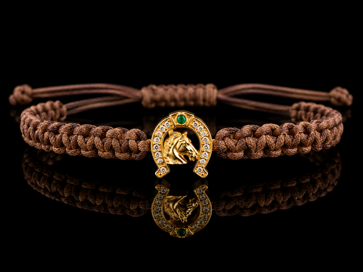 18K Gold Horseshoe Macramé Bracelet | Horse Head Design | 3.30g