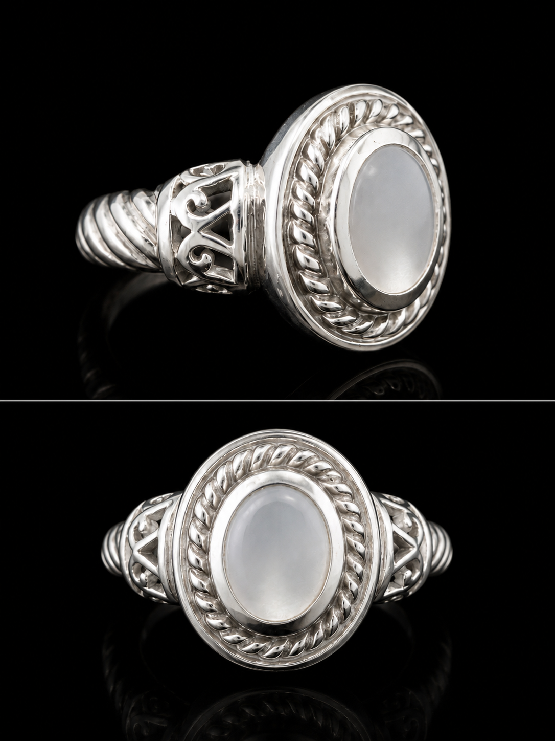 S7.5 | 925 Sterling Silver Oval White Quartz Statement Ring