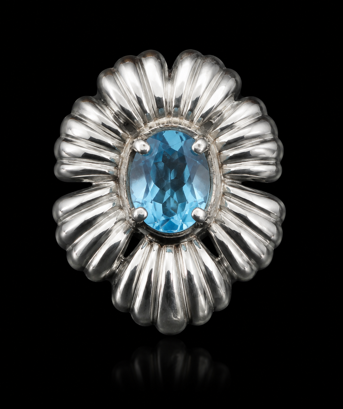 925 Sterling Silver Blue Sapphire Floral Statement Pendant