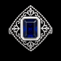 S6 | 925 Sterling Silver Emerald-Cut Blue Topaz Vintage Statement Ring