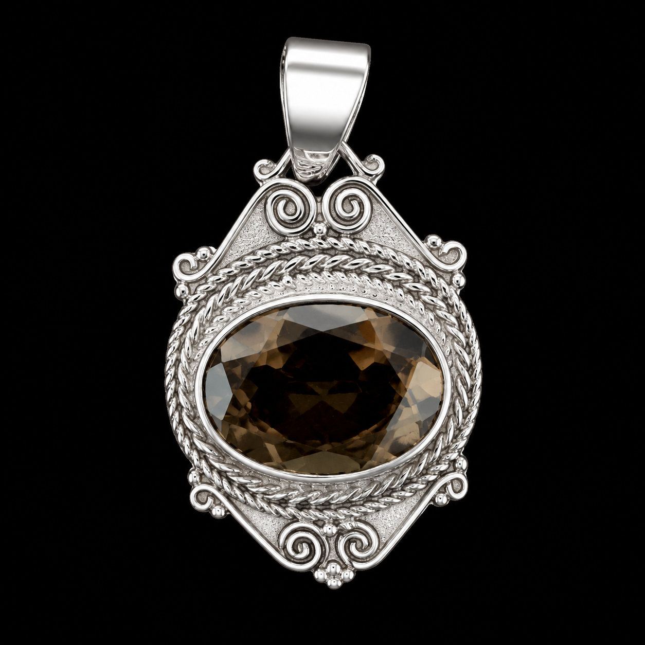 925 Sterling Silver Brown Cubic Zirconia Statement Pendant