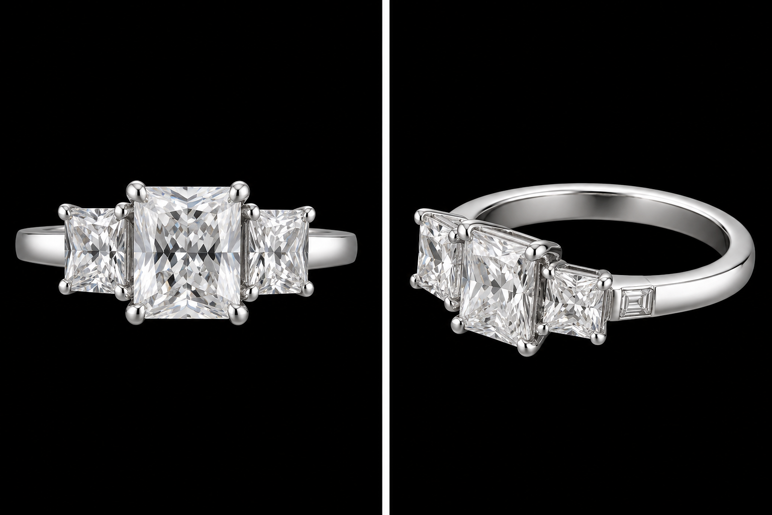 S8 | 925 Sterling Silver Three-Stone Princess Cut CZ Ring