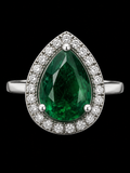S6 | Pear-Cut Emerald Green CZ Halo Ring in 925 Sterling Silver
