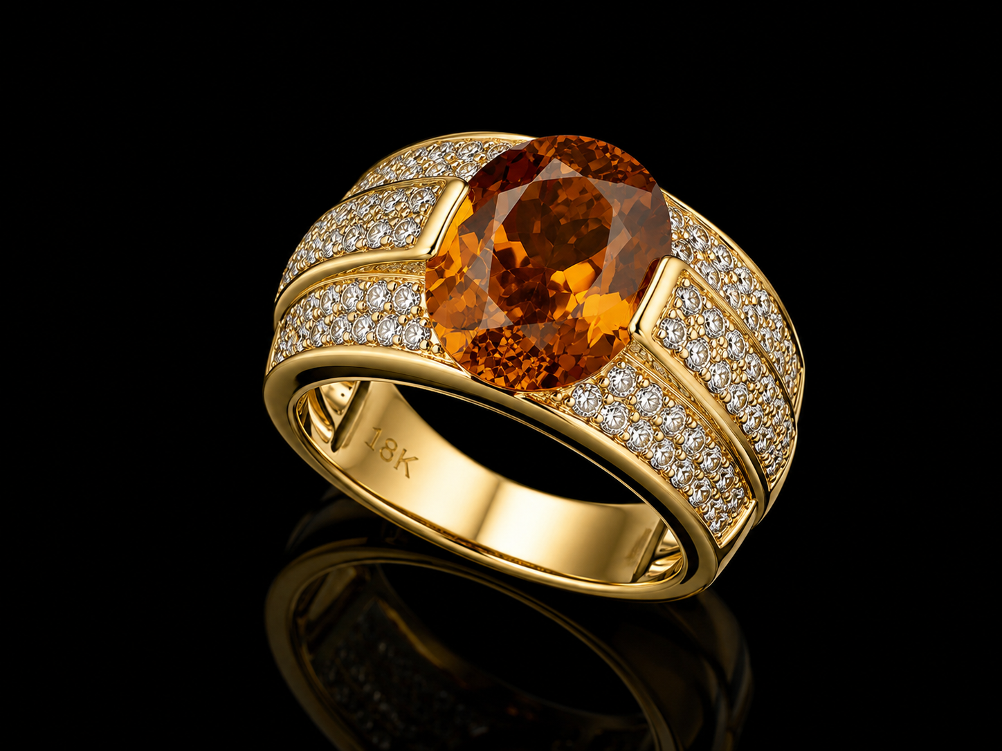 18K Gold Citrine & Natural Diamond Statement Ring | Oval Cut | Size 7