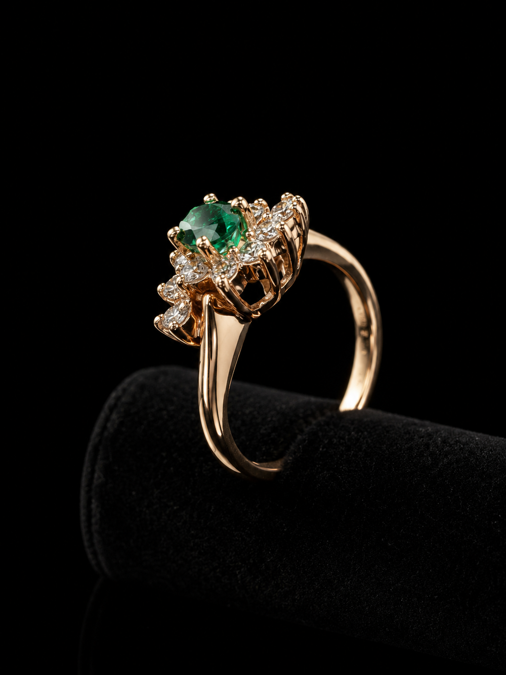 14K Gold Synthetic Emerald & Lab Diamond Halo Ring | Size 7 | 4.12g