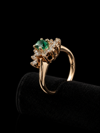 14K Gold Synthetic Emerald & Lab Diamond Halo Ring | Size 7 | 4.12g
