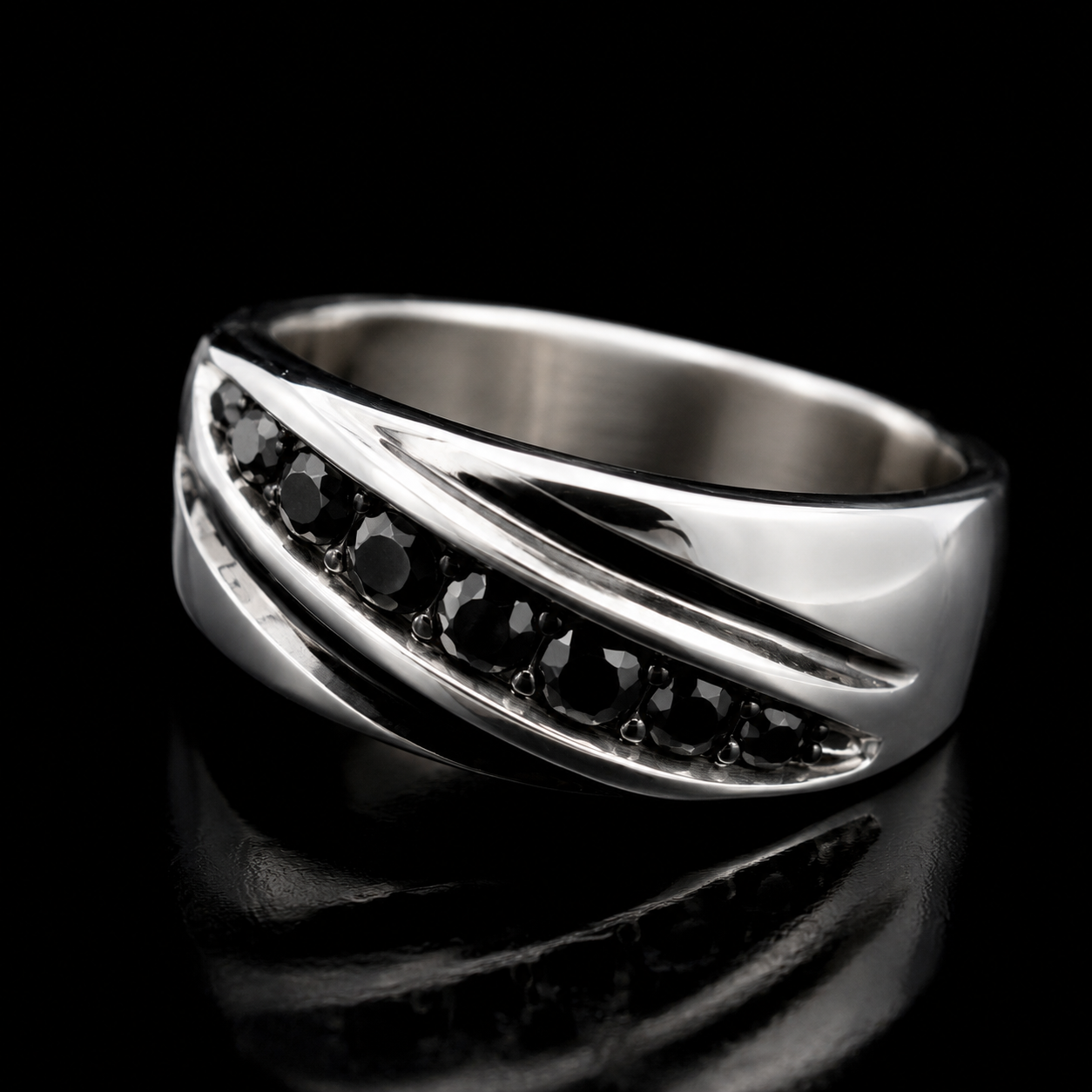 925S Natural Black Diamond Ring Size 11 | Men's Silver Ring