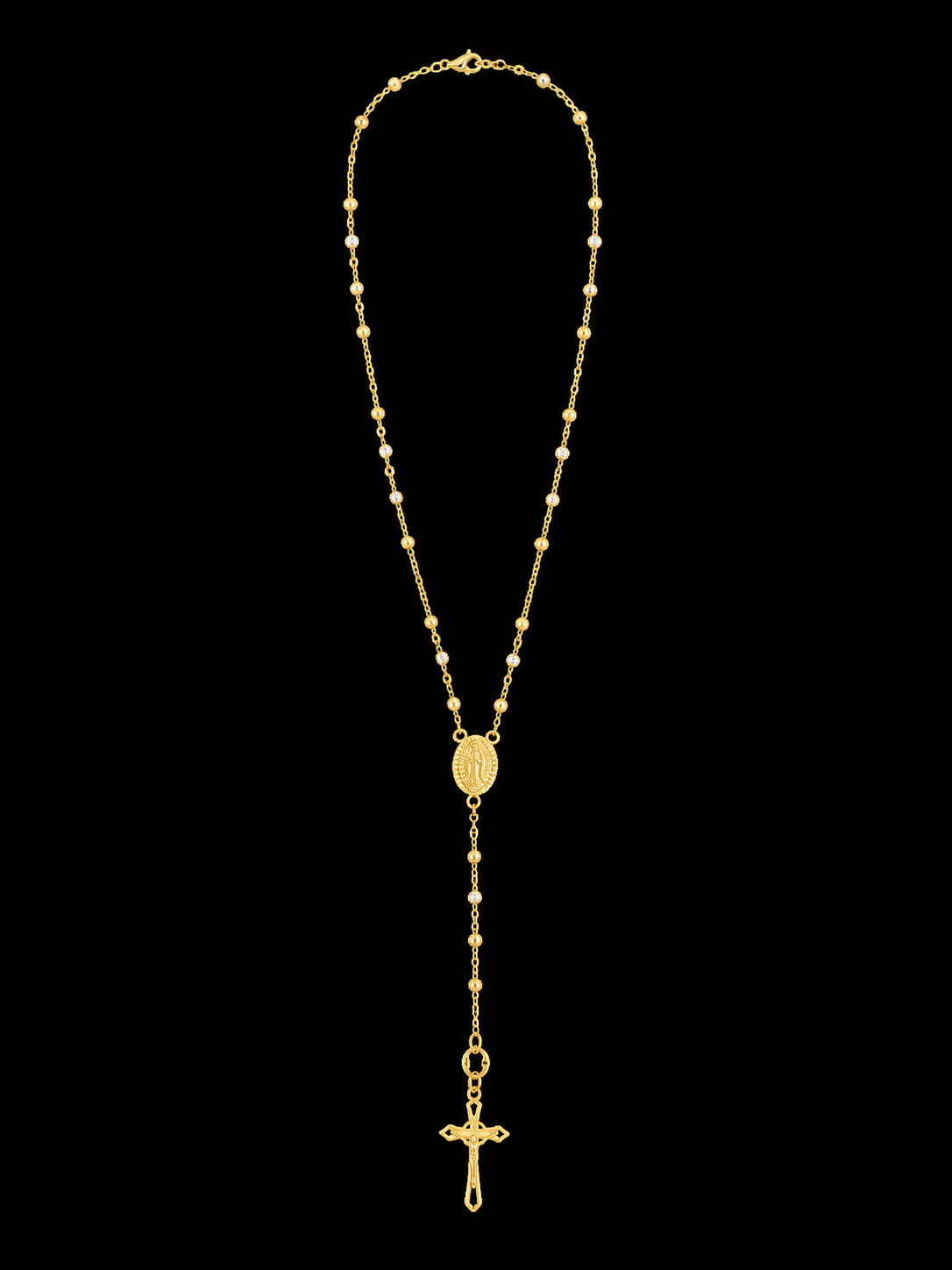 14K Tri-Color Gold Rosary Necklace