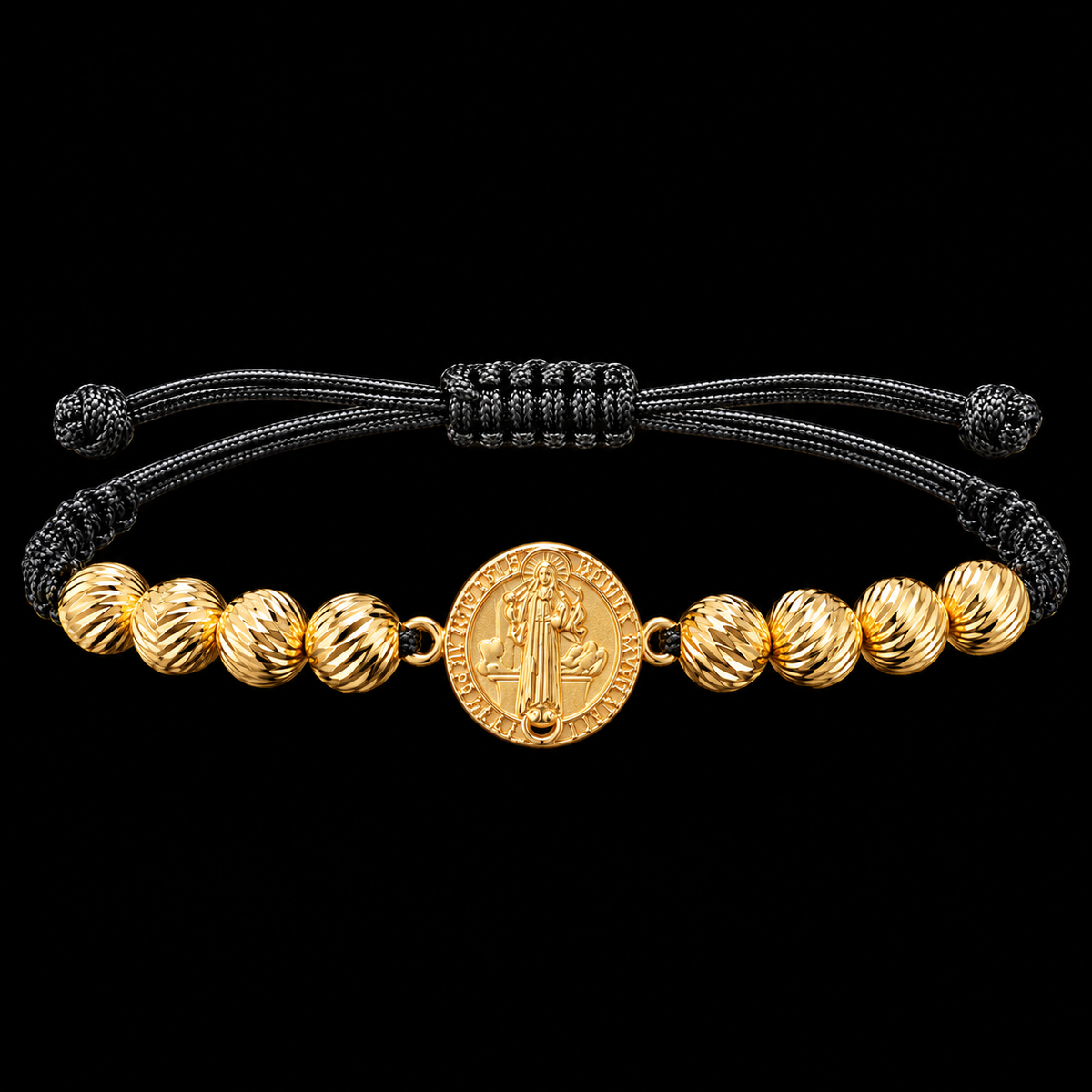 18K Yellow Gold Saint Benedict Medal Macramé Bracelet