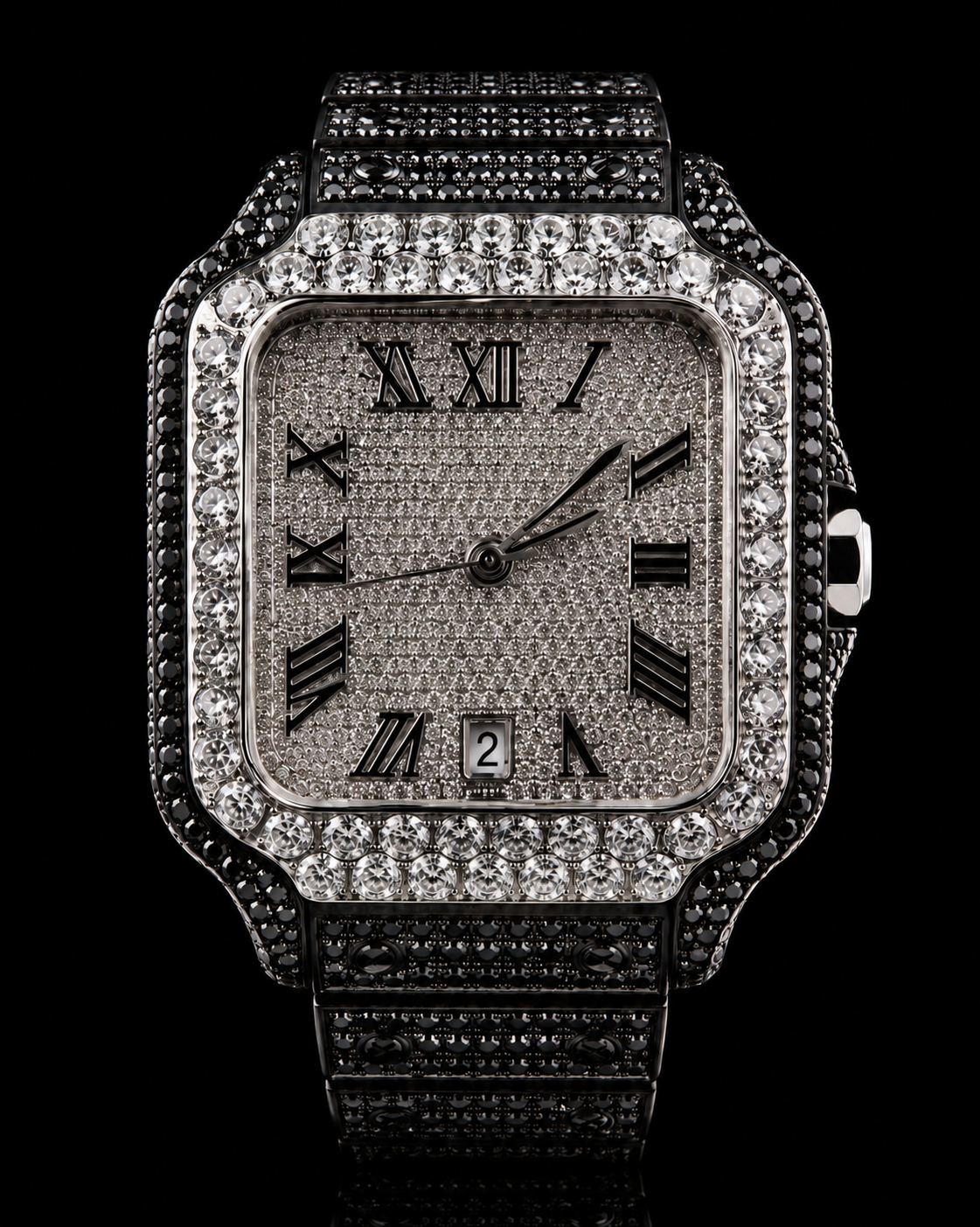 Black & White Iced Roman Dial Watch – 20 CTW VVSD