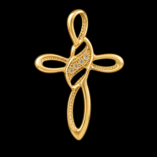 10K Gold Diamond Twisted Cross Pendant