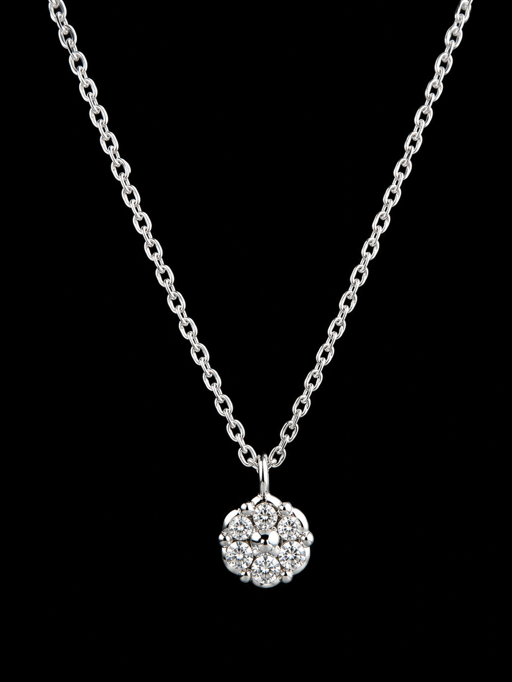 14K White Gold Diamond Cluster Pendant Necklace – 18"