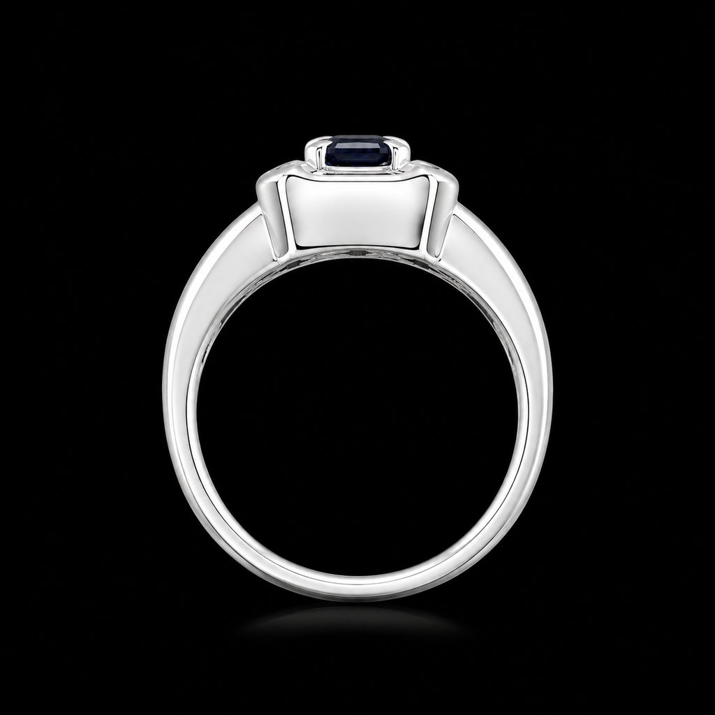 925S Emerald-Cut Blue Sapphire Vintage Ring – Size 7
