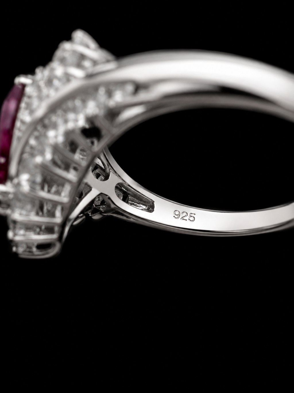 925S Pink & White Sapphire Marquise Halo Statement Ring