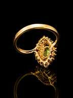 18K Mexican Gold Green Halo Ring | Marquise Cubic Zirconia Ring