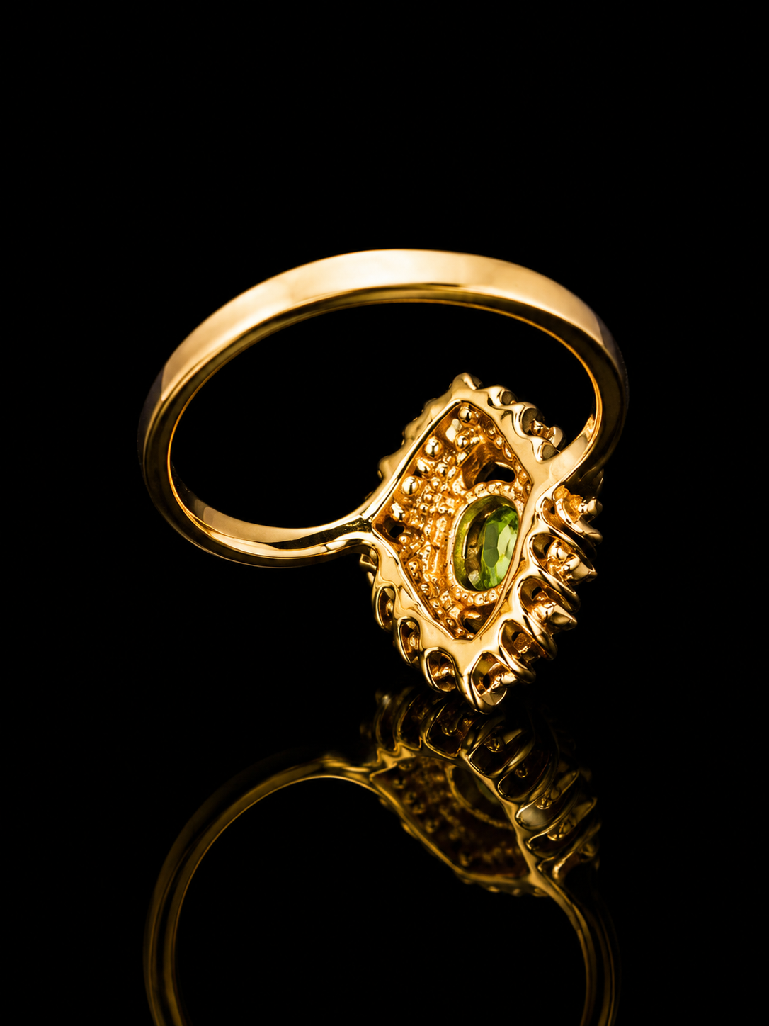 18K Mexican Gold Green Halo Ring | Marquise Cubic Zirconia Ring