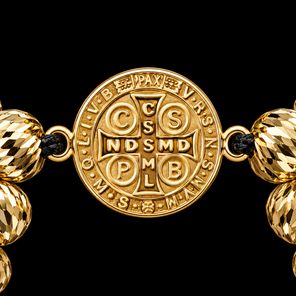 18K Yellow Gold Saint Benedict Medal Macramé Bracelet