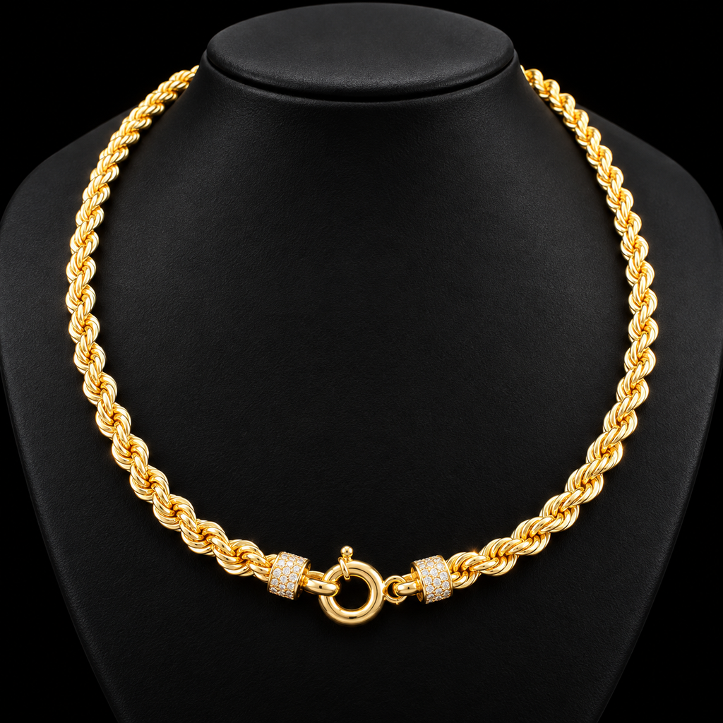 5mm, 18" | 10K Yellow Gold Rope Chain Necklace with CZ Accents
