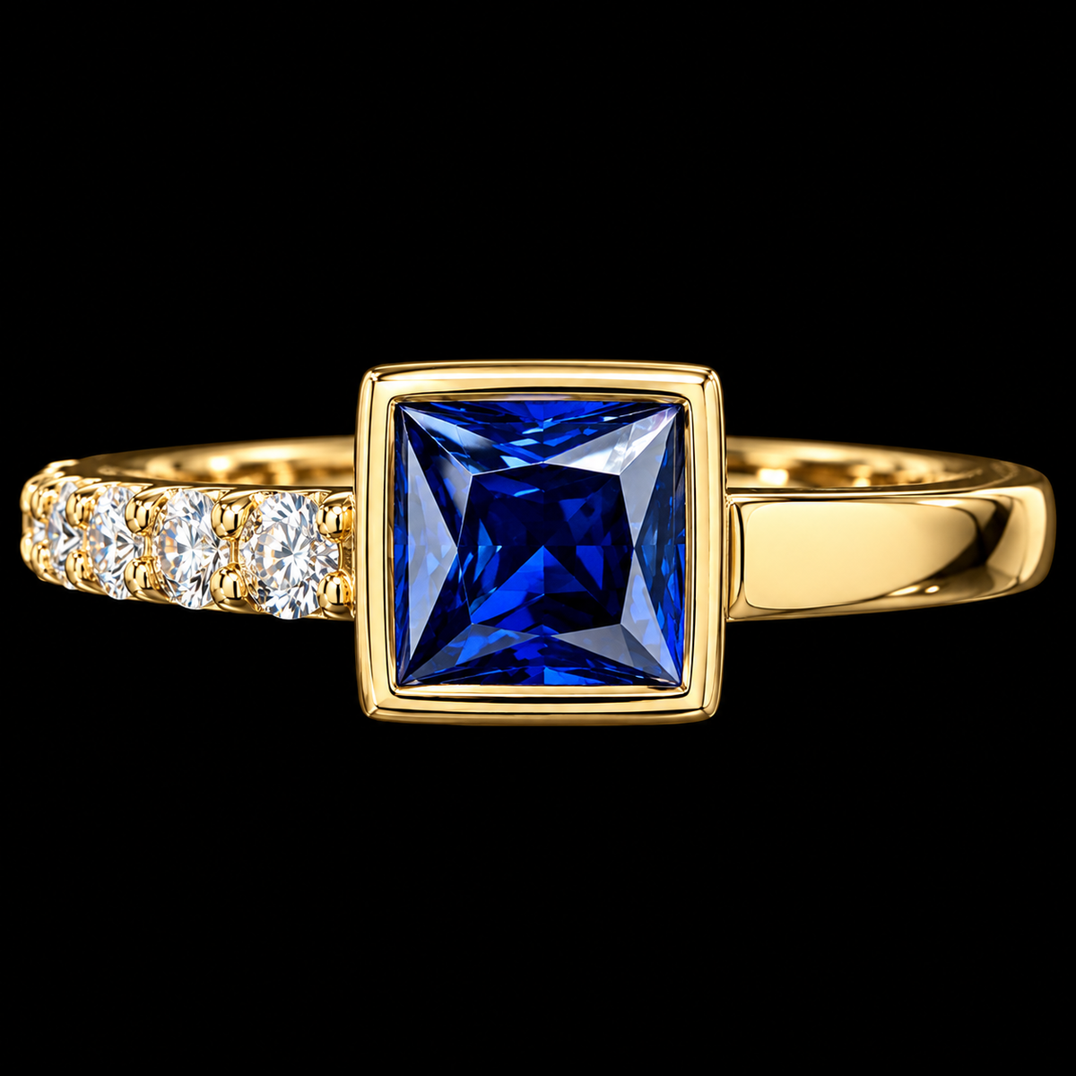 S7.25 | Royal Sapphire Blue Princess-Cut CZ 10K Yellow Gold Ring
