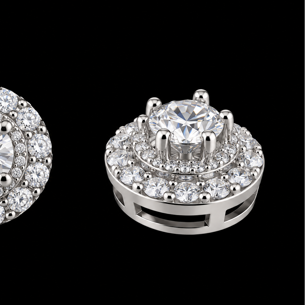 925 Sterling Silver Double Halo Moissanite Stud Earrings – 0.72 CTW