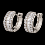 925 Sterling Silver Triple-Row Moissanite Baguette Huggie Hoop Earrings – 0.54 CTW