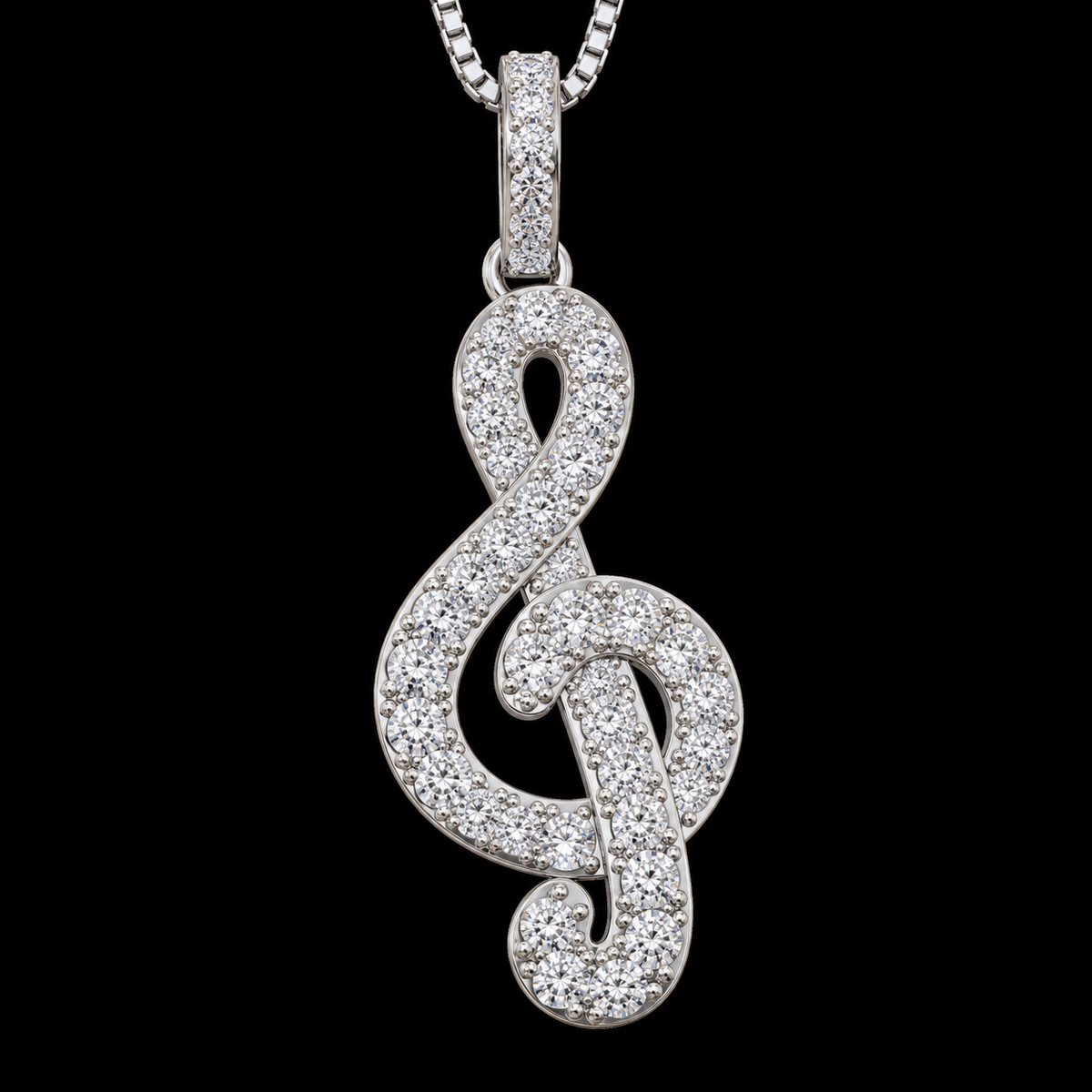 925 Sterling Silver Musical Treble Clef Moissanite Pendant Necklace – 1.50 CTW | 18" Chain Included