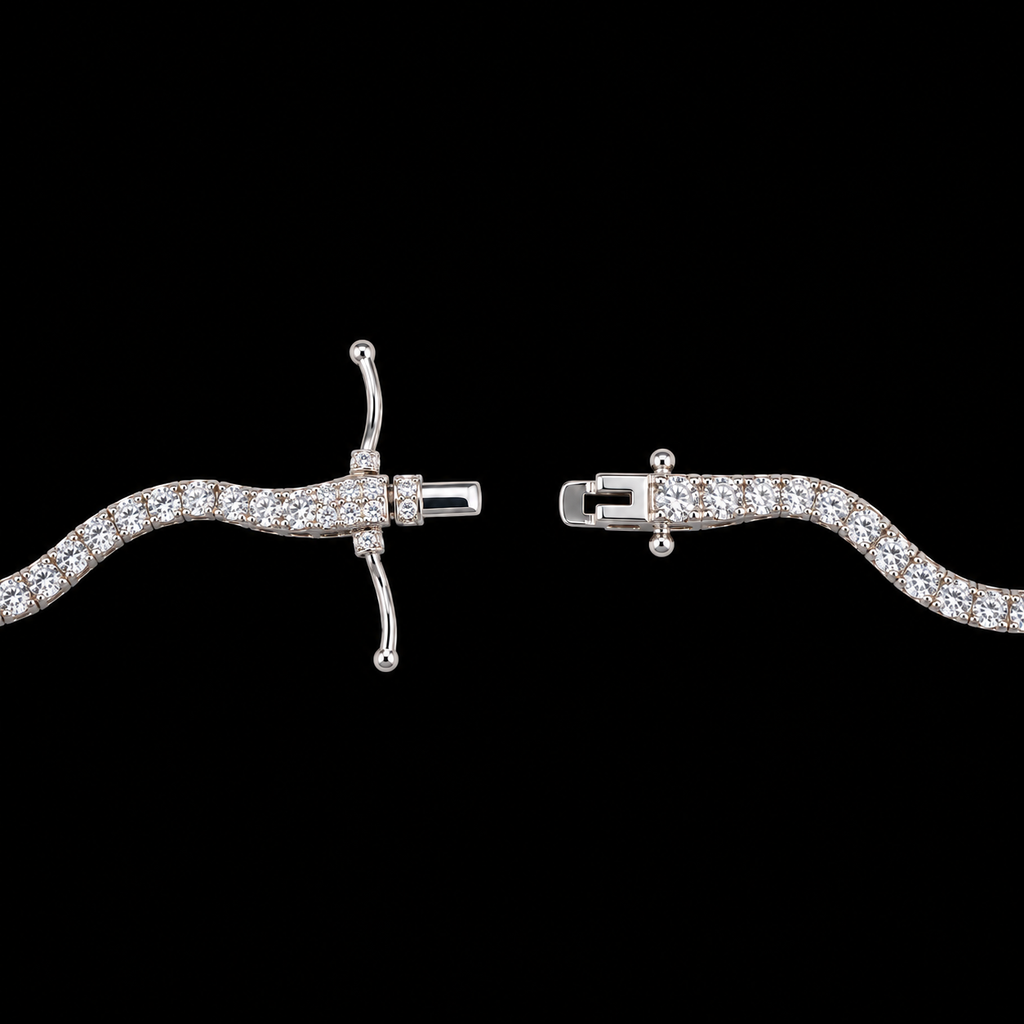 19" | 925 Sterling Silver Wavy Moissanite Tennis Necklace – 8 CTW VVS D | 3MM