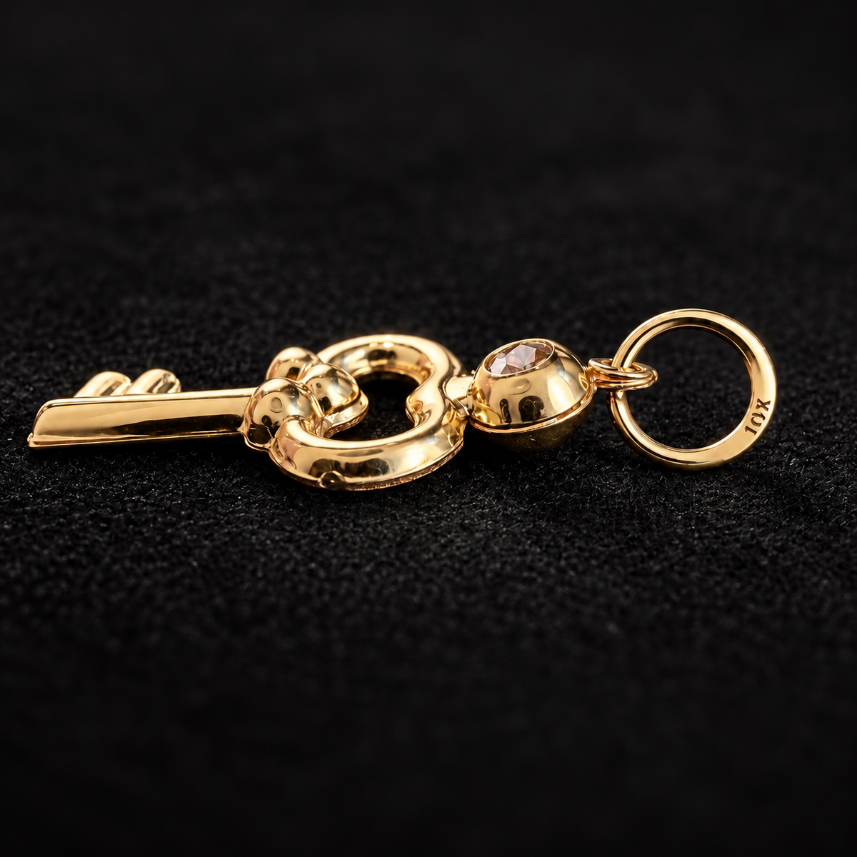 Lusso Elegant 10K Yellow Gold Charm Pendant with Clear Stone Accent