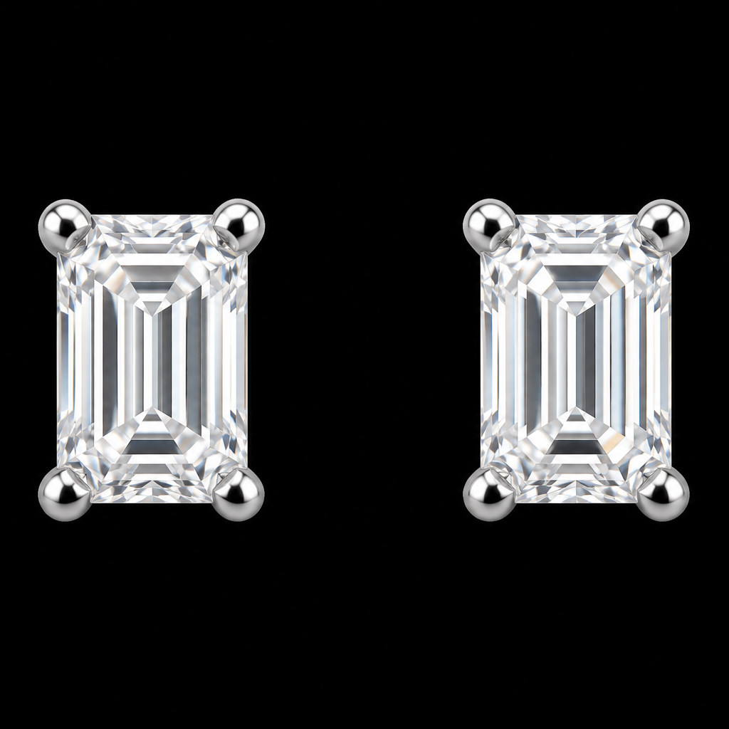 925 Sterling Silver Emerald-Cut Moissanite Solitaire Stud Earrings – 1.00 CTW