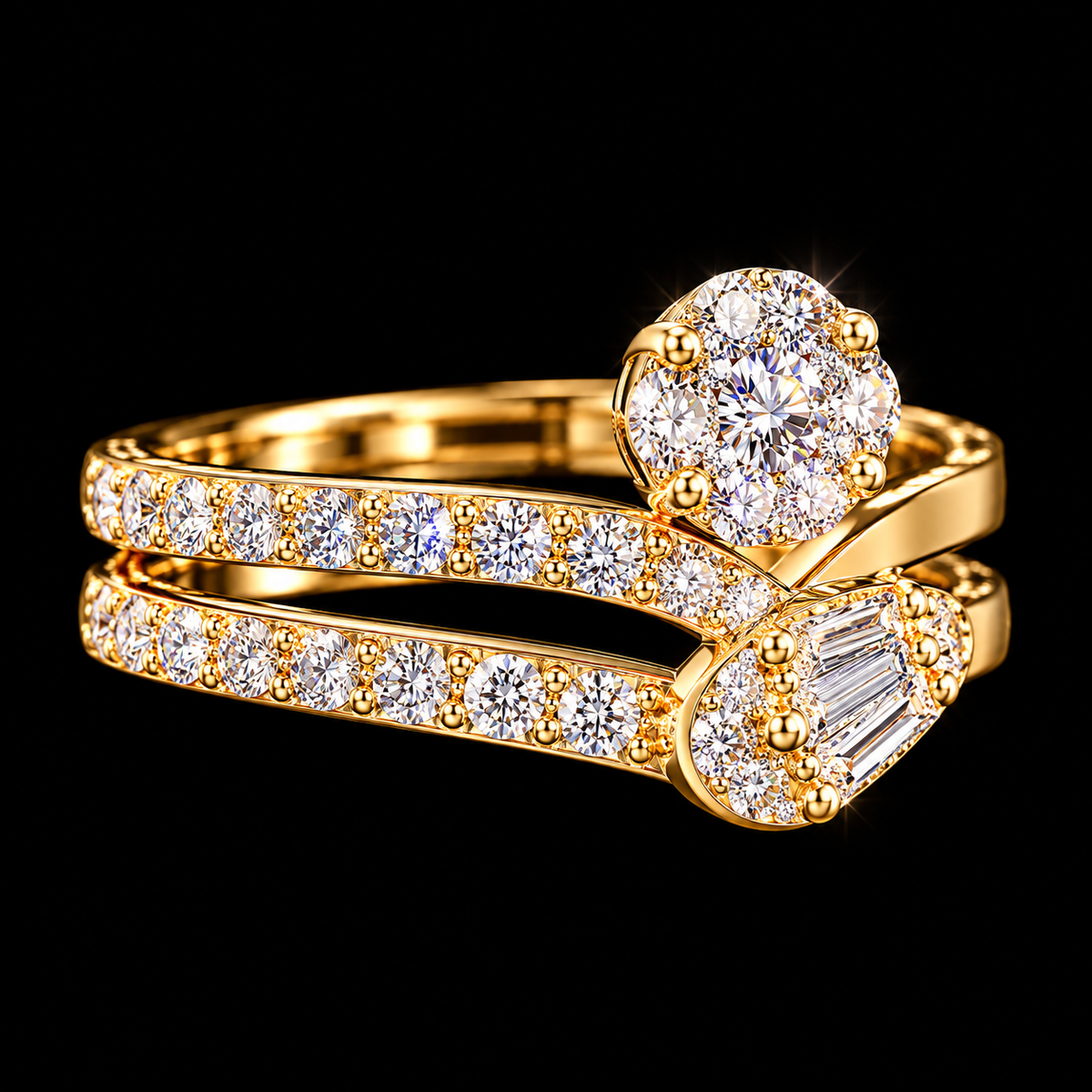S6.5 | Celestial Duo CZ Bypass Ring in 10K Yellow Gold
