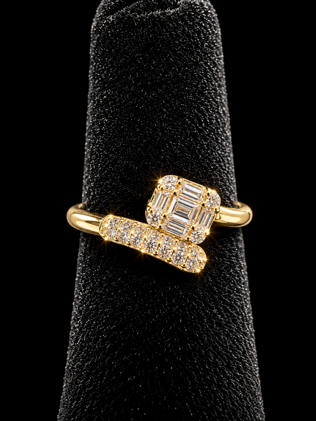 S6 | Aurora Baguette Cluster Open Wrap CZ Ring in 10K Yellow Gold