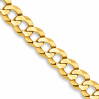 A close-up of a polished yellow gold Cuban link chain bracelet on a clean white background.