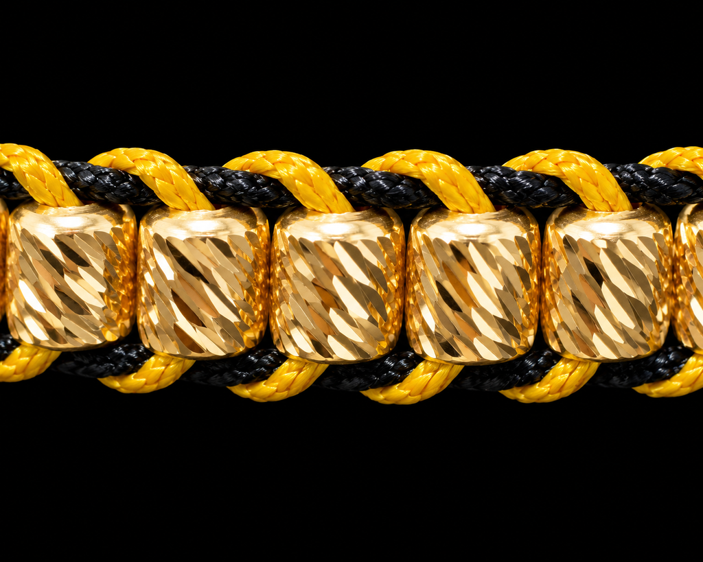 18K Yellow Gold Diamond-Cut Bead Yellow & Black Macramé Bracelet